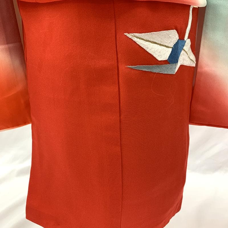 510ag33□七五三 三歳 女児 着物&被布ワンピース&長襦袢 折鶴□美品