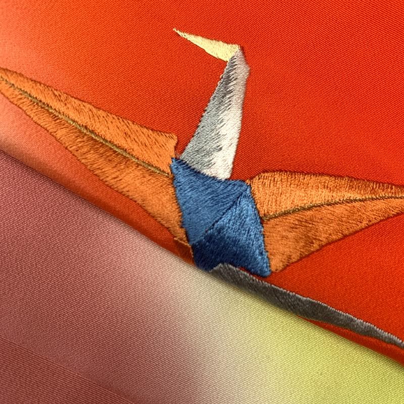 510ag33□七五三 三歳 女児 着物&被布ワンピース&長襦袢 折鶴□美品