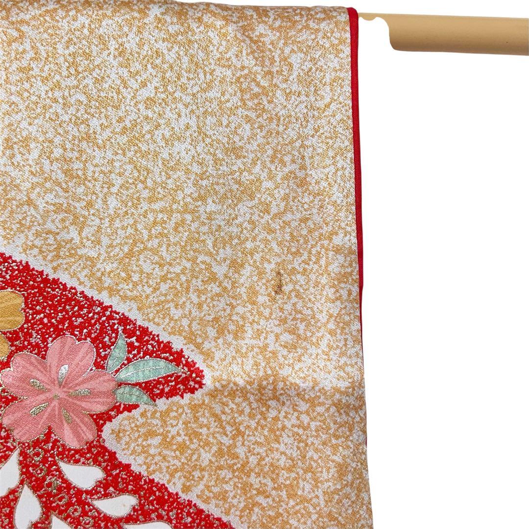 着物　七五三　7歳　女の子　13点　フルセット　オレンジ　御所車　花文　吉祥文様