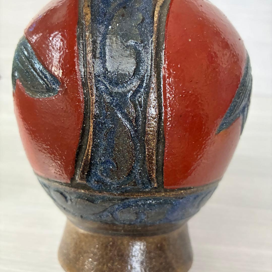 壺屋焼 小橋川清正 赤絵 魚紋 花瓶 沖縄 花器 インテリア 壺 工芸品