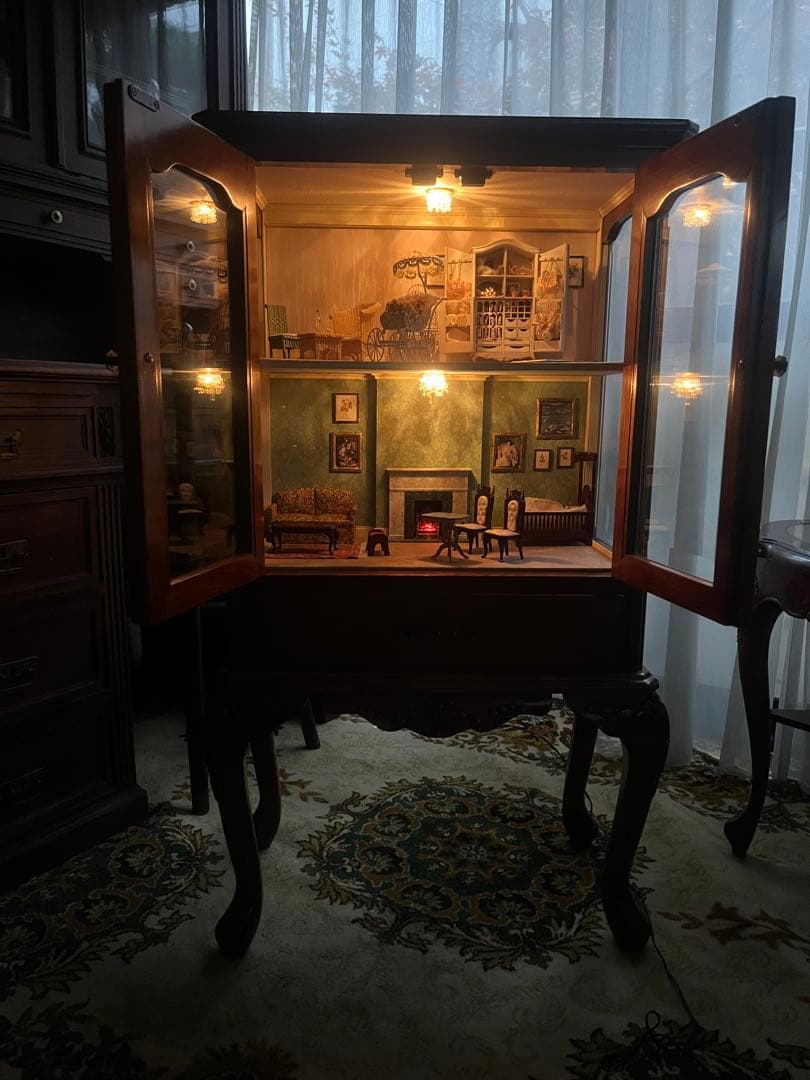 引き取り限定 猫脚 キャビネット 作家 ミニチュア ドールハウス 飾り棚 セット