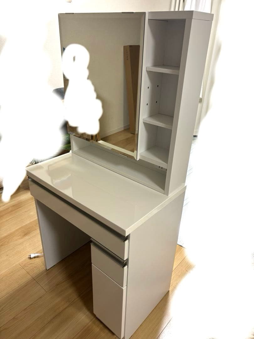 ホワイト ドレッサー・鏡台 棚付き