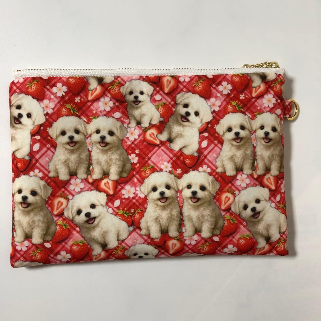 マルチーズ　フラットポーチ　 20センチファスナー