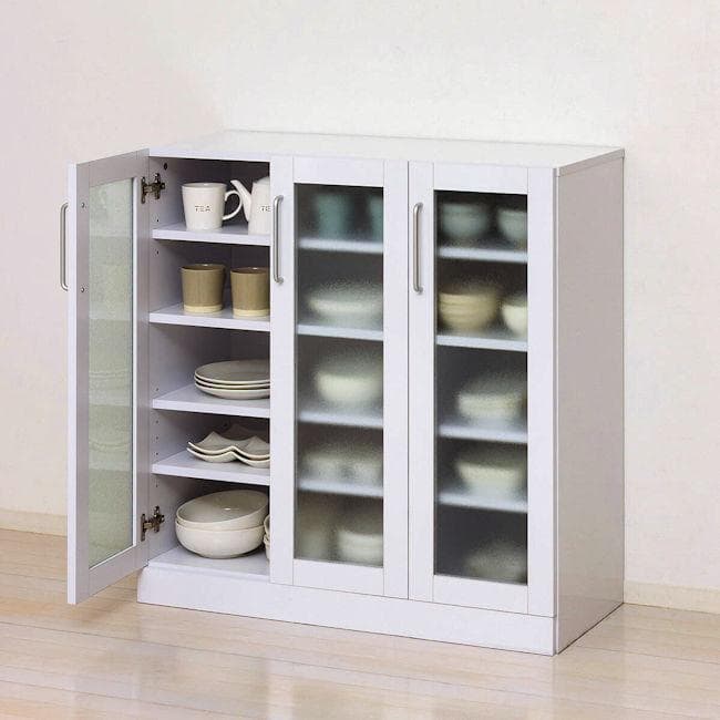 鏡面メラミン仕様 食器棚幅90cm キャビネット カップボード（683）