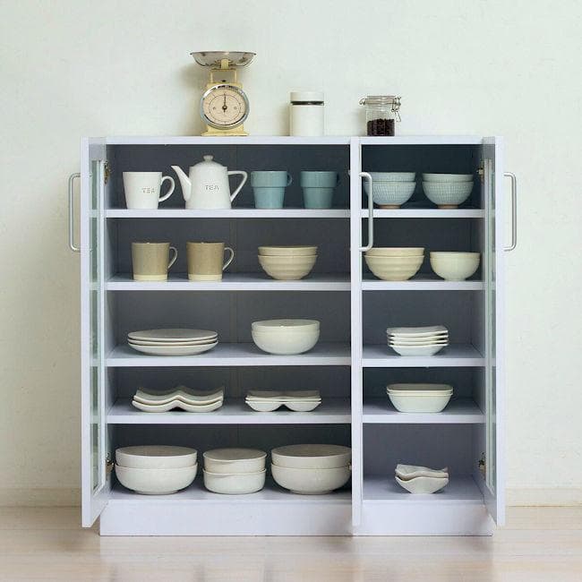 鏡面メラミン仕様 食器棚幅90cm キャビネット カップボード（683）