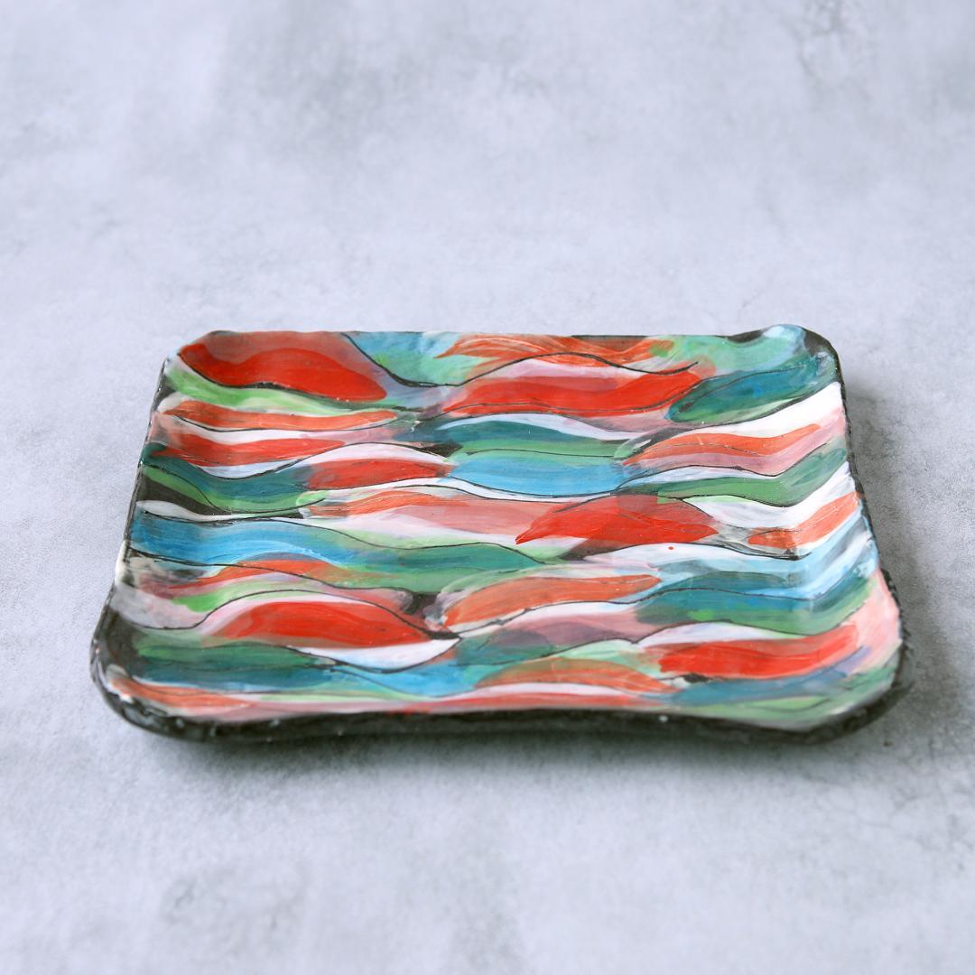 色絵四角皿・抽象