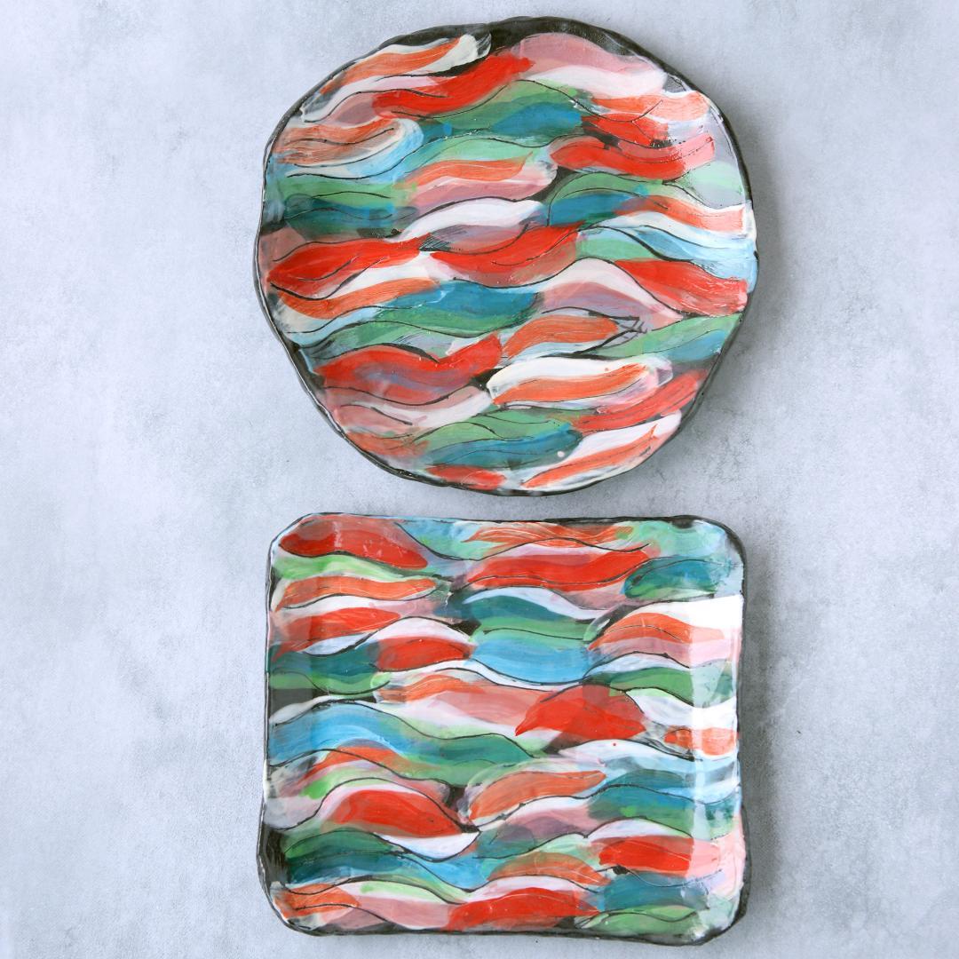 色絵四角皿・抽象