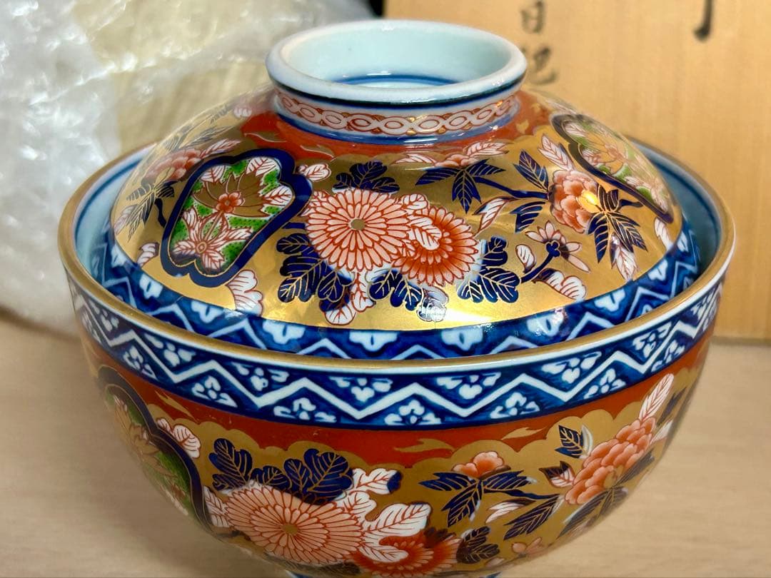 有田　日肥　其泉　極錦金彩　古伊万里蓋付碗5客　未使用