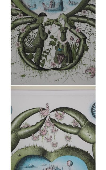 送料無料 ペイネ銅板画蟹座直筆サイン LXXX/CXX(80/120 )