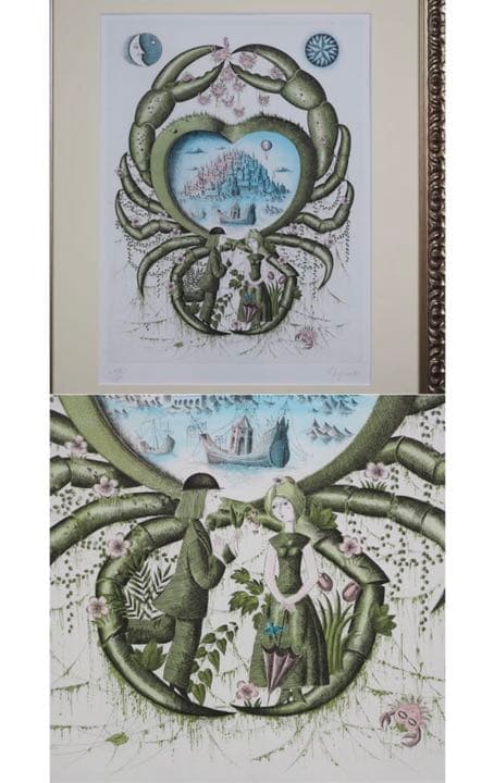 送料無料 ペイネ銅板画蟹座直筆サイン LXXX/CXX(80/120 )