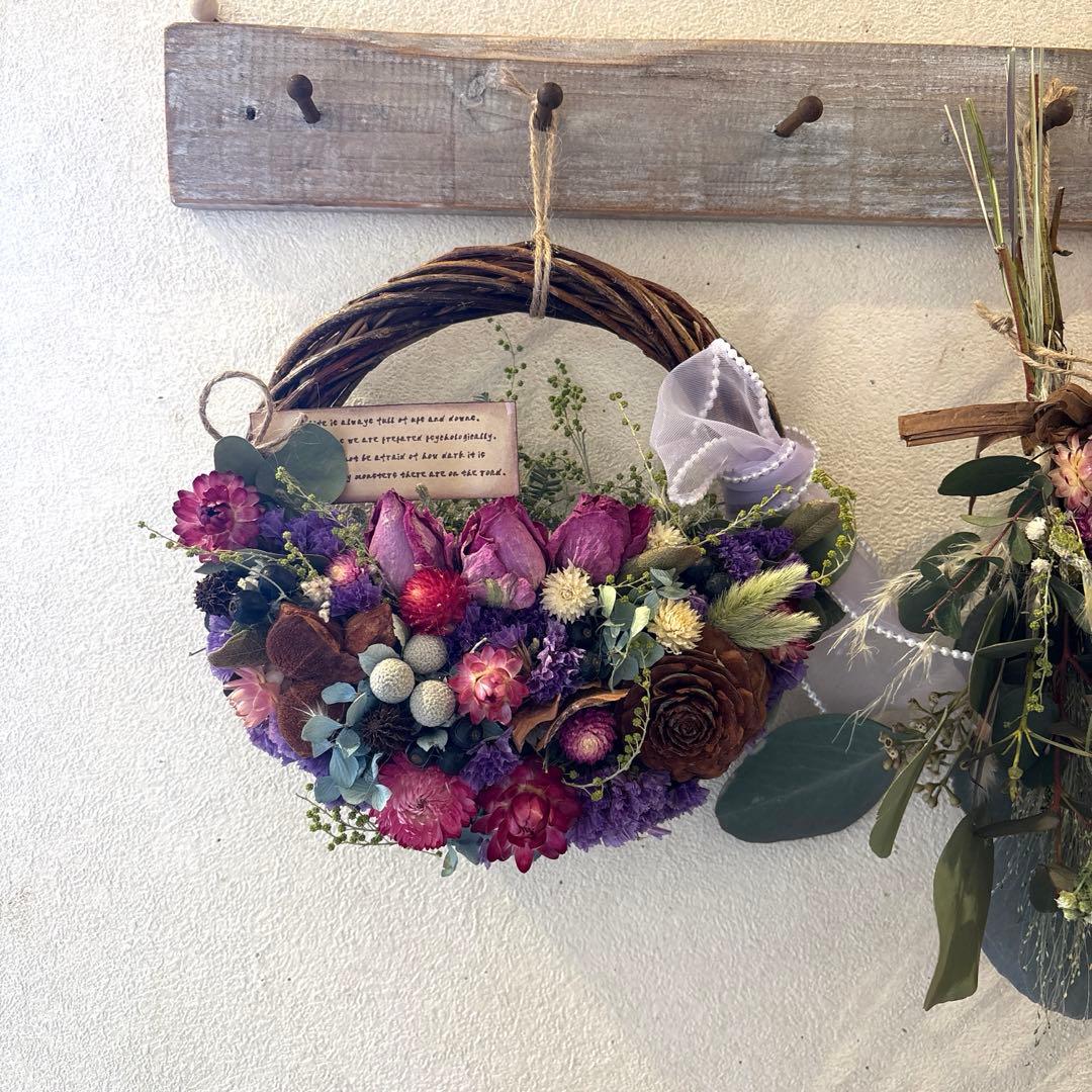 紫スターチスと薔薇のリース☆