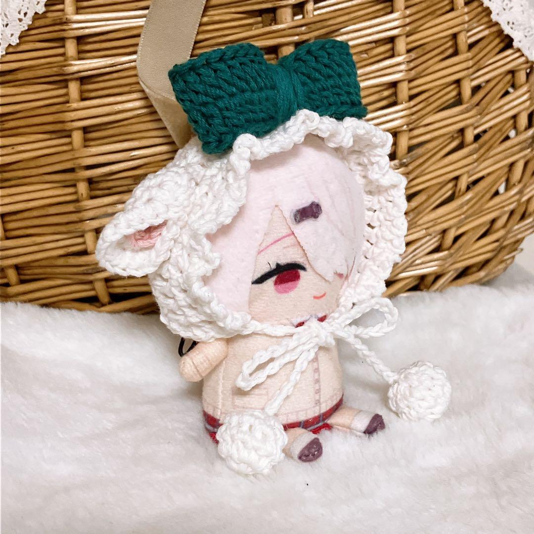 10㎝ ちびぐるみ　にじぱぺ　ぬい服　リボン子ひつじちゃんボンネット　緑