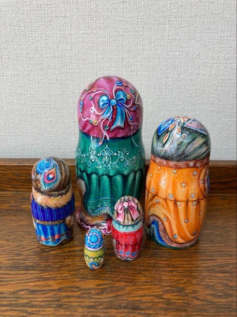 ロシア雑貨ネコマトリョーシカ『干支』｛5P)ドラゴン 龍 辰 猫 縁起物 ミラ作