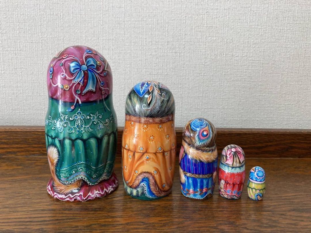 ロシア雑貨ネコマトリョーシカ『干支』｛5P)ドラゴン 龍 辰 猫 縁起物 ミラ作