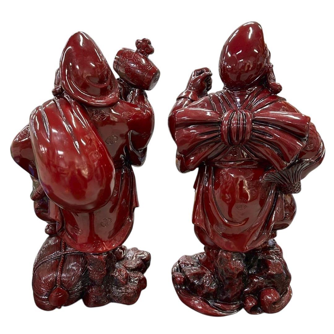 七福神 置物 大黒天 布袋尊 2体ペア 赤漆塗 高さ約60cm◆縁起物 商売繁盛