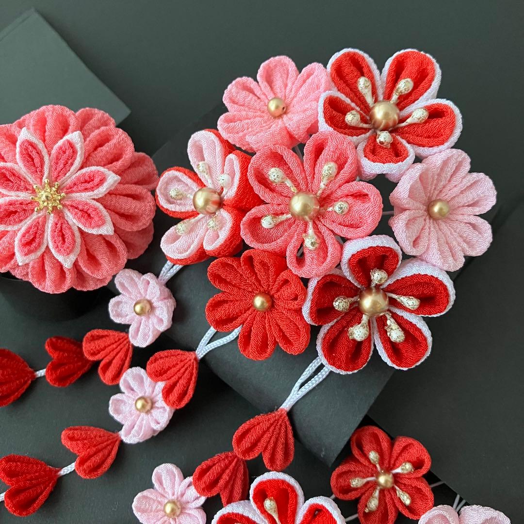 〜　遊　〜　選べる髪飾り　七五三 3歳 7歳 かんざし　ピンク　赤