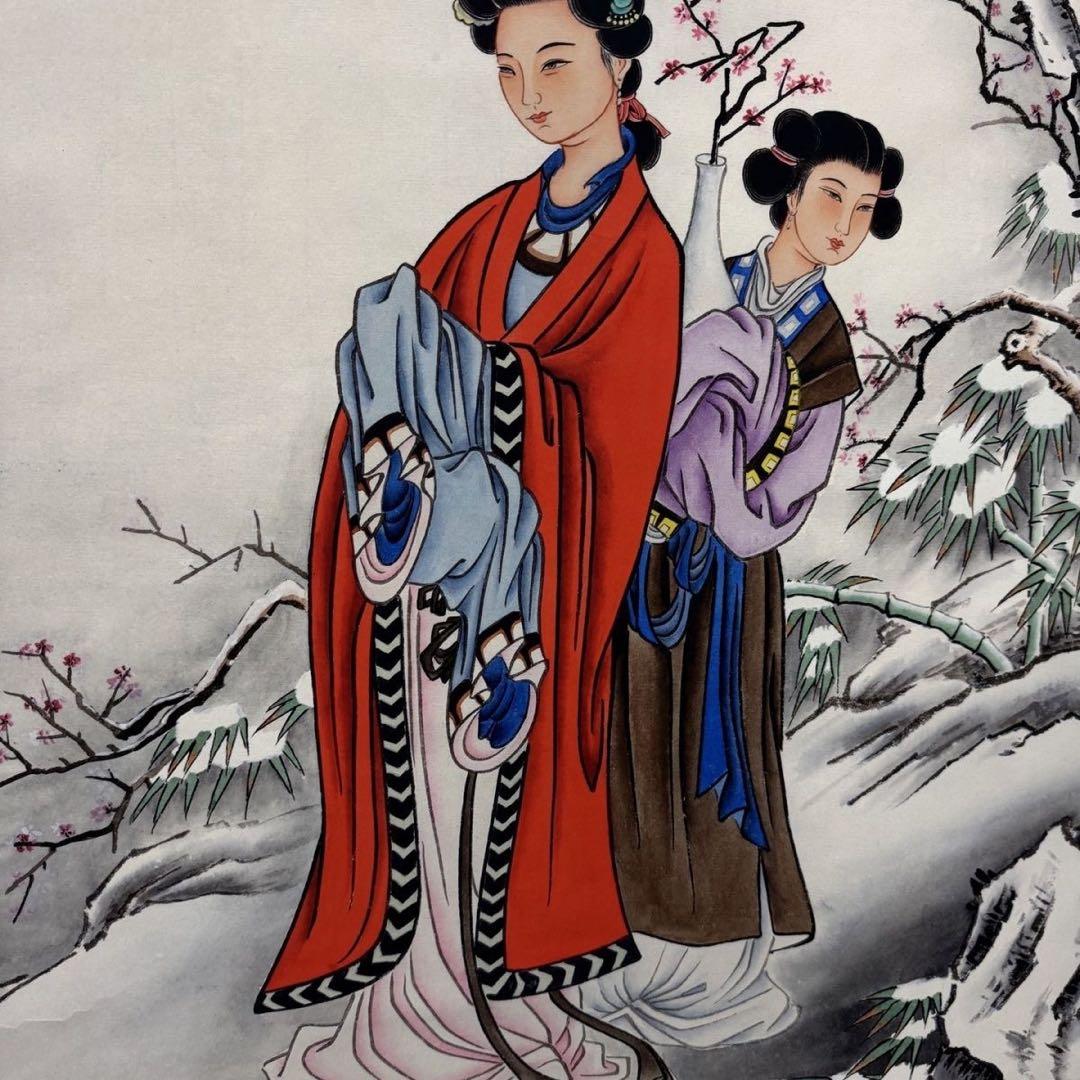 大四尺中堂　黄均《宝琴立雪》　掛軸　人物画　鑑蔵証書付き