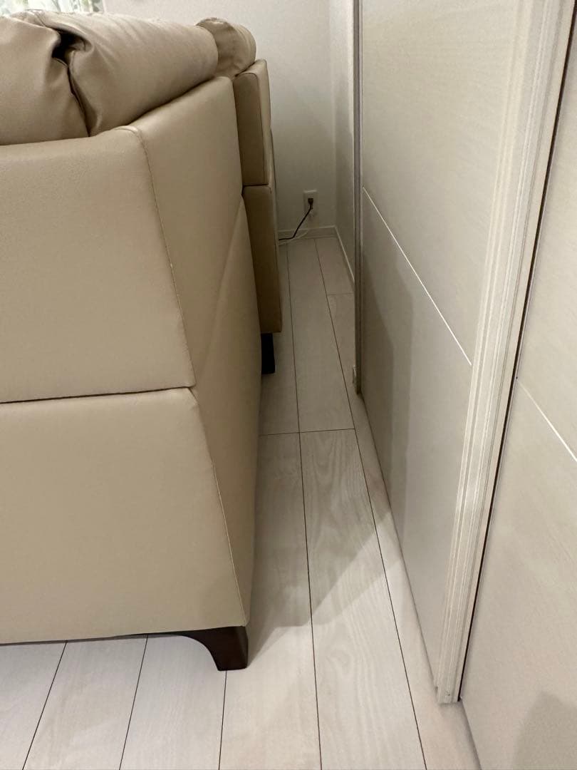 ベージュ レザー L字型ソファ 2人掛け