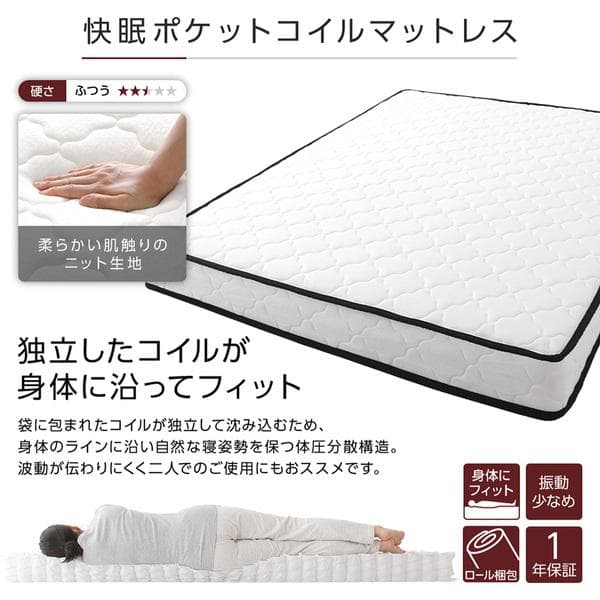 ベッド ダブル コイルマットレス付きグレージュ ロータイプ ds-2423385