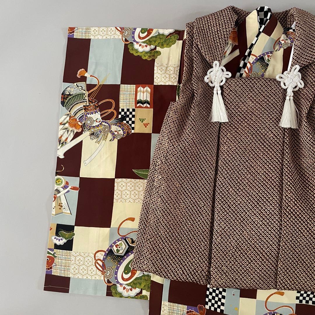 美品　七五三　3歳　アンティークお着物セット　正絹　ブラウンの総絞り被布　ブーツ