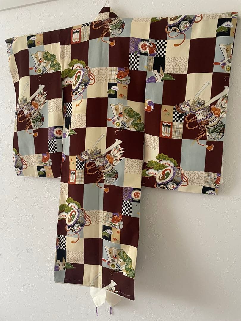 美品　七五三　3歳　アンティークお着物セット　正絹　ブラウンの総絞り被布　ブーツ