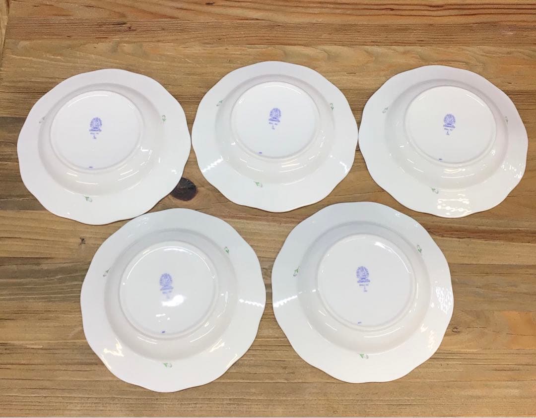 ヘレンド アポニーグリーン スーププレート 20.5㎝ 5枚セット USED