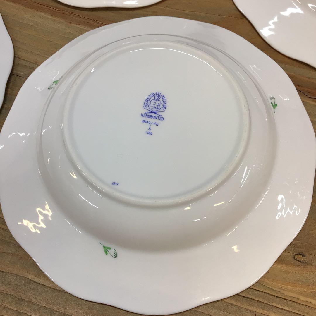 ヘレンド アポニーグリーン スーププレート 20.5㎝ 5枚セット USED