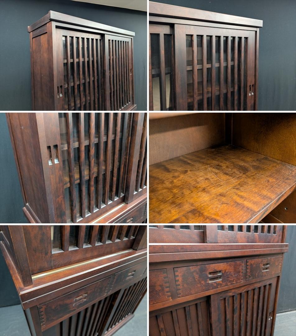 美品　和光　樺 カバ材　水屋箪笥　食器棚　キャビネット　格子　引戸　蟻組　焼印