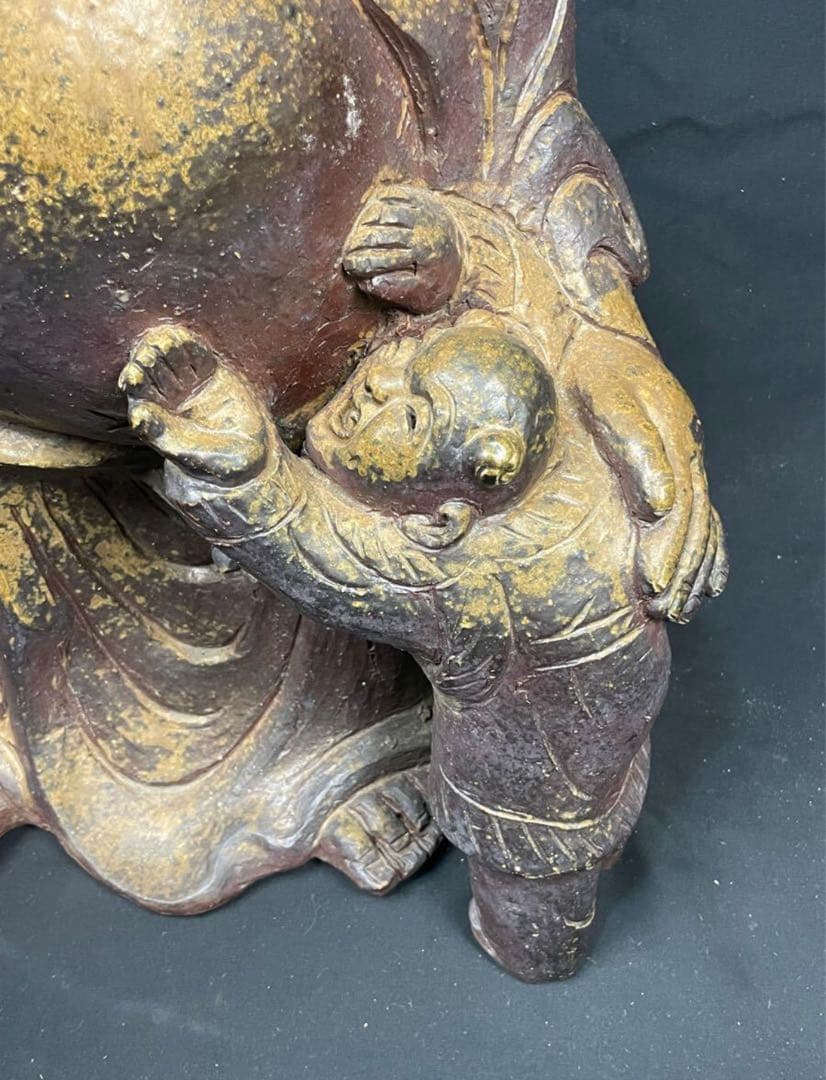木村陶峰 備前焼 特大 布袋様 置物 オブジェ インテリア 時代物 縁起物