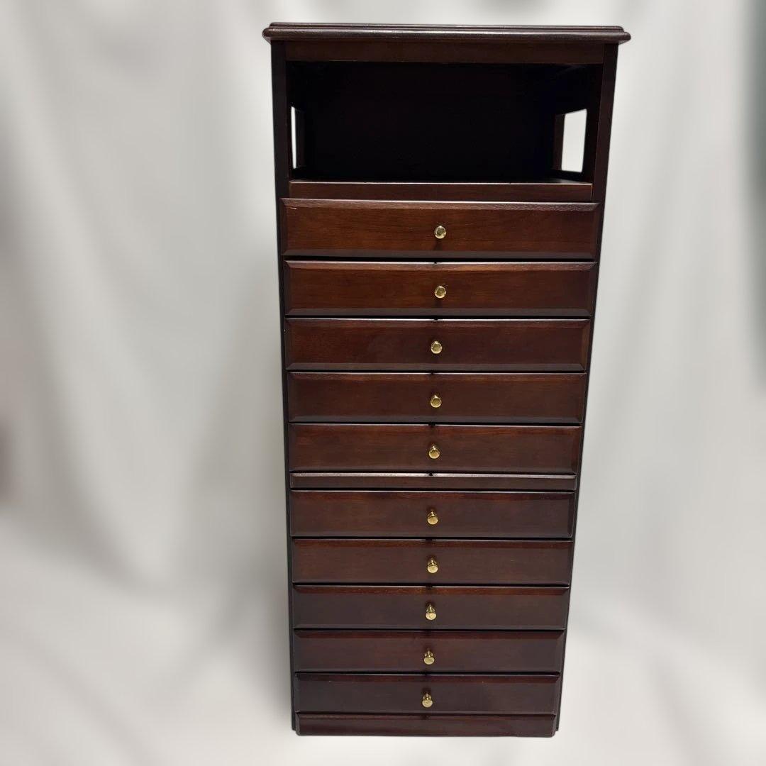 木製 多段チェスト 10段 ダークブラウン 収納家具 小引き出し 整理棚