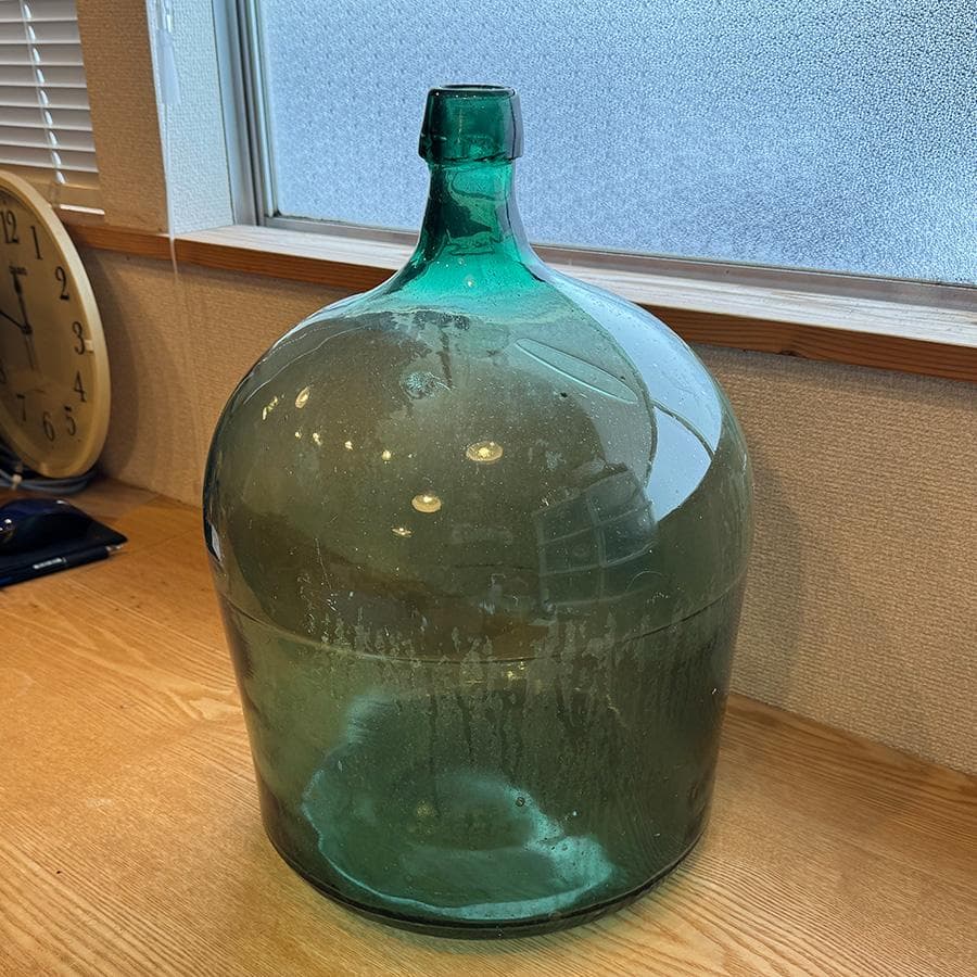 昭和レトロ 特大デミジョンボトル ガラス瓶 緑 花瓶 アンティーク 高さ43cm