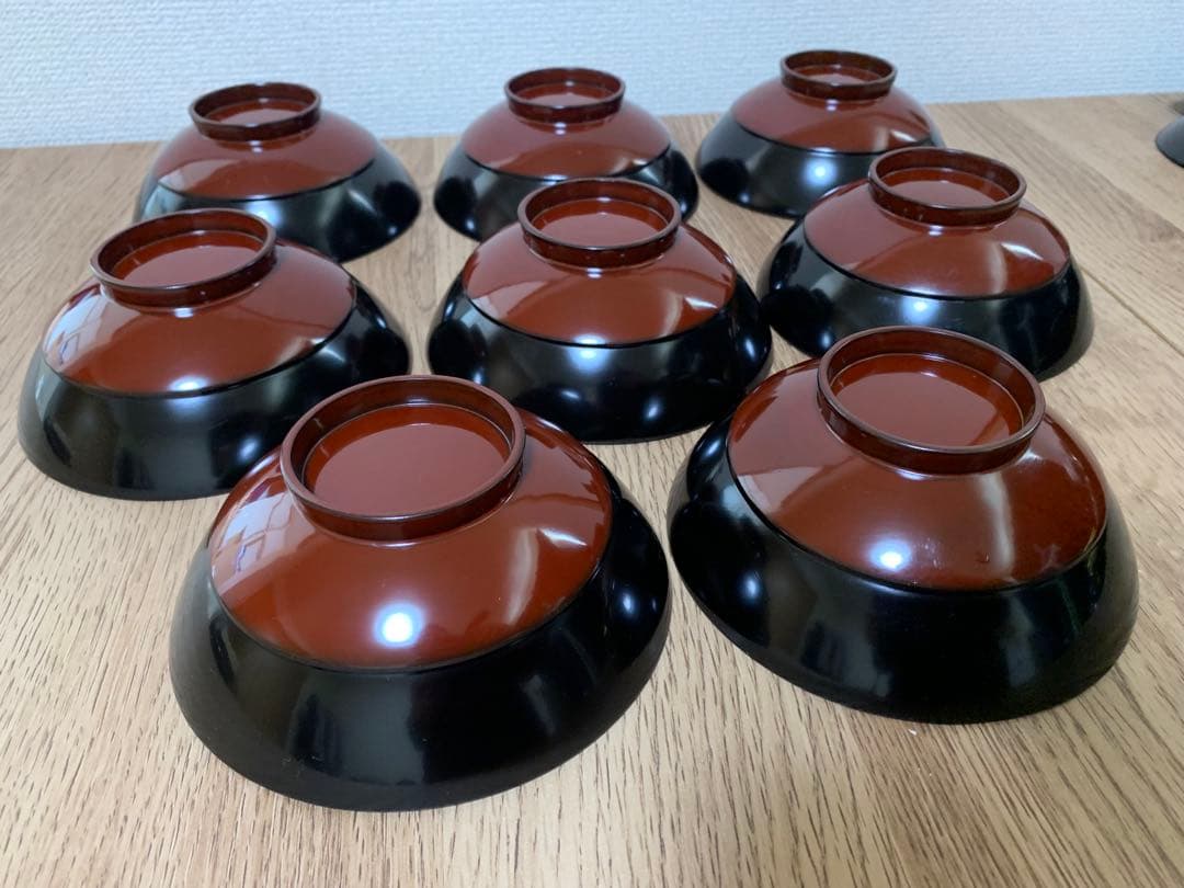 輪島塗　木製漆塗吸物椀8客　見返し蒔絵　汁椀　時代物　松　鶴　お正月　未使用品