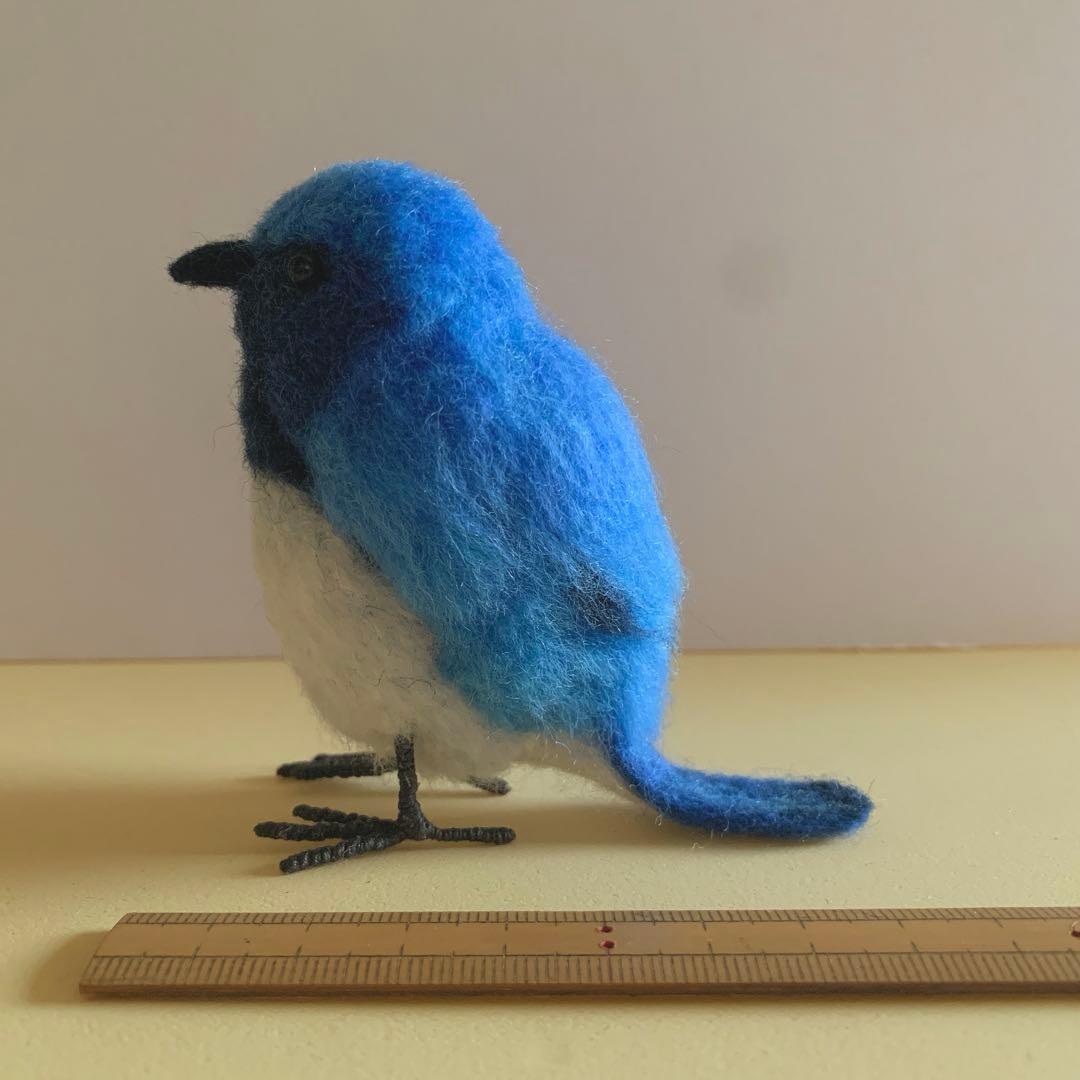 再値引き】新作 羊毛フェルト オオルリ置き物 幸せの青い鳥 コバルト