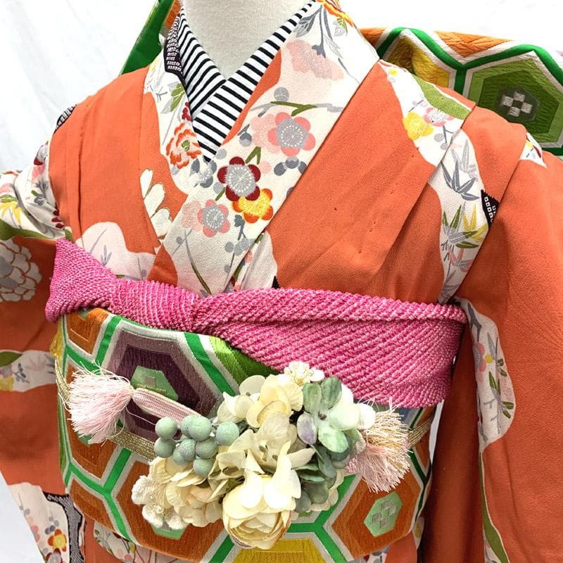 409aj72■十三参り 卒業式 アンティークジュニア着物＆袋帯■良好