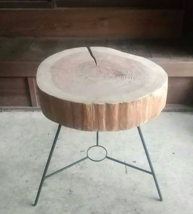 京都産 天然杉 アイアン　サイド　 テーブル 輪切り 丸太