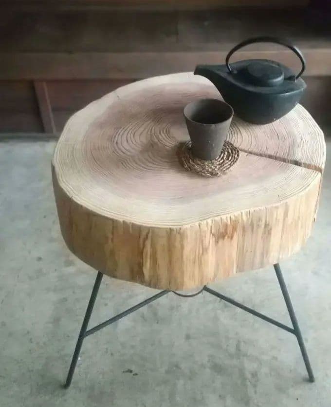 京都産 天然杉 アイアン　サイド　 テーブル 輪切り 丸太