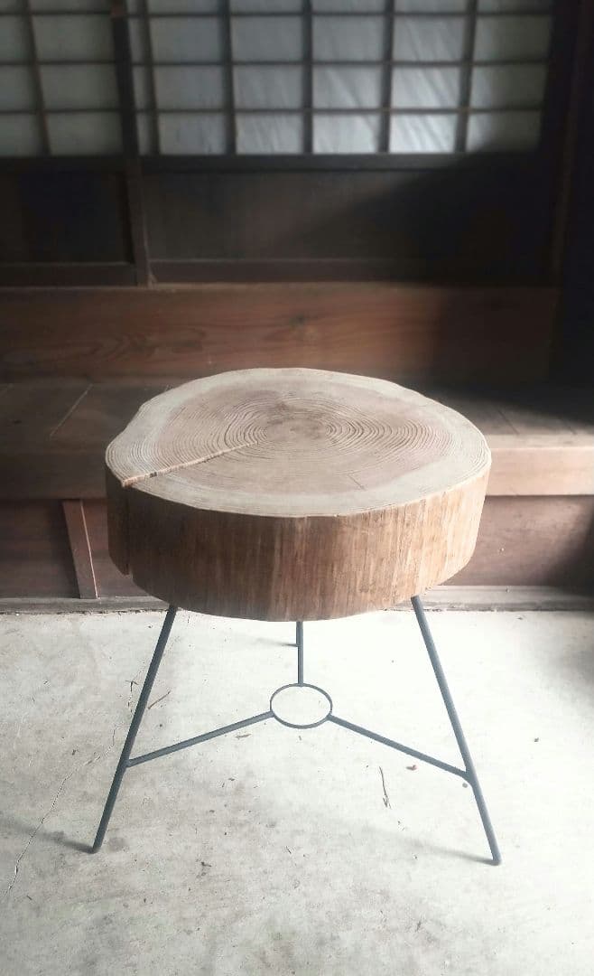 京都産 天然杉 アイアン　サイド　 テーブル 輪切り 丸太