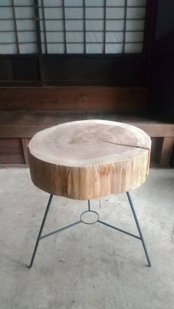 京都産 天然杉 アイアン　サイド　 テーブル 輪切り 丸太
