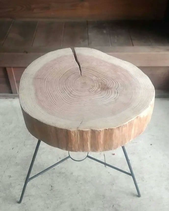 京都産 天然杉 アイアン　サイド　 テーブル 輪切り 丸太