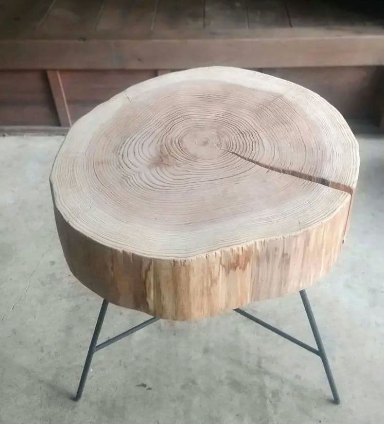 京都産 天然杉 アイアン　サイド　 テーブル 輪切り 丸太
