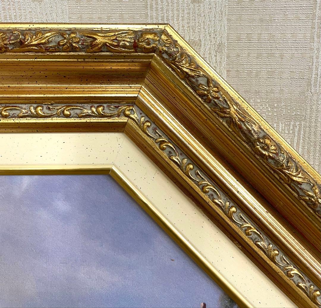 イタリア輸入 絵画 八角形額縁 アンティーク調 風景画 ゴールド額縁 ➁