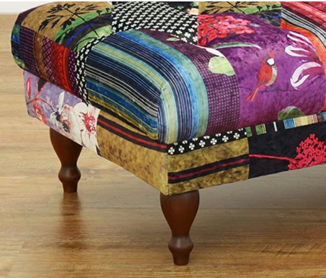 【1月17日までの出品】マルチカラー パッチワーク オットマンソファー　2人掛け