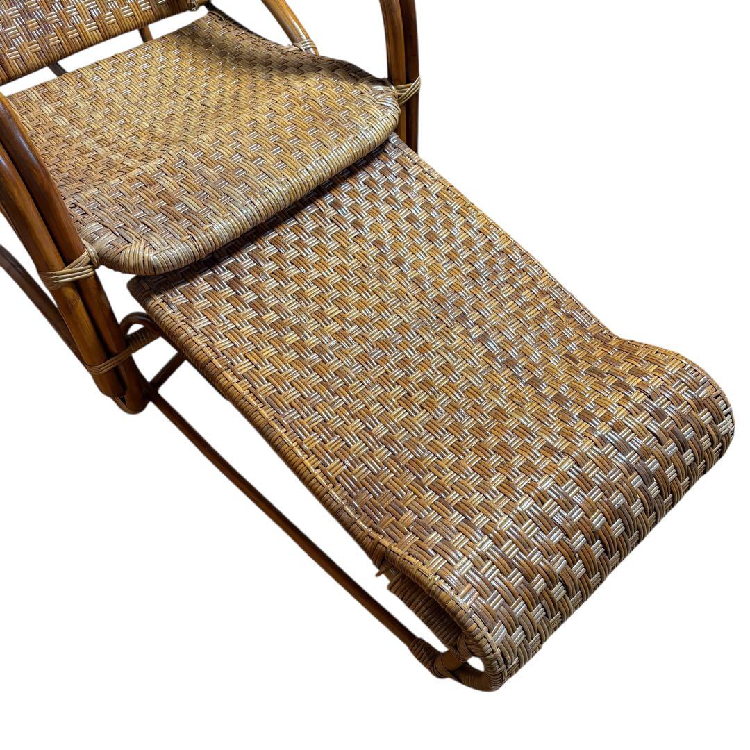 【送料無料】 ラタン 籐　リクライニング　チェア 収納　オットマン　イス