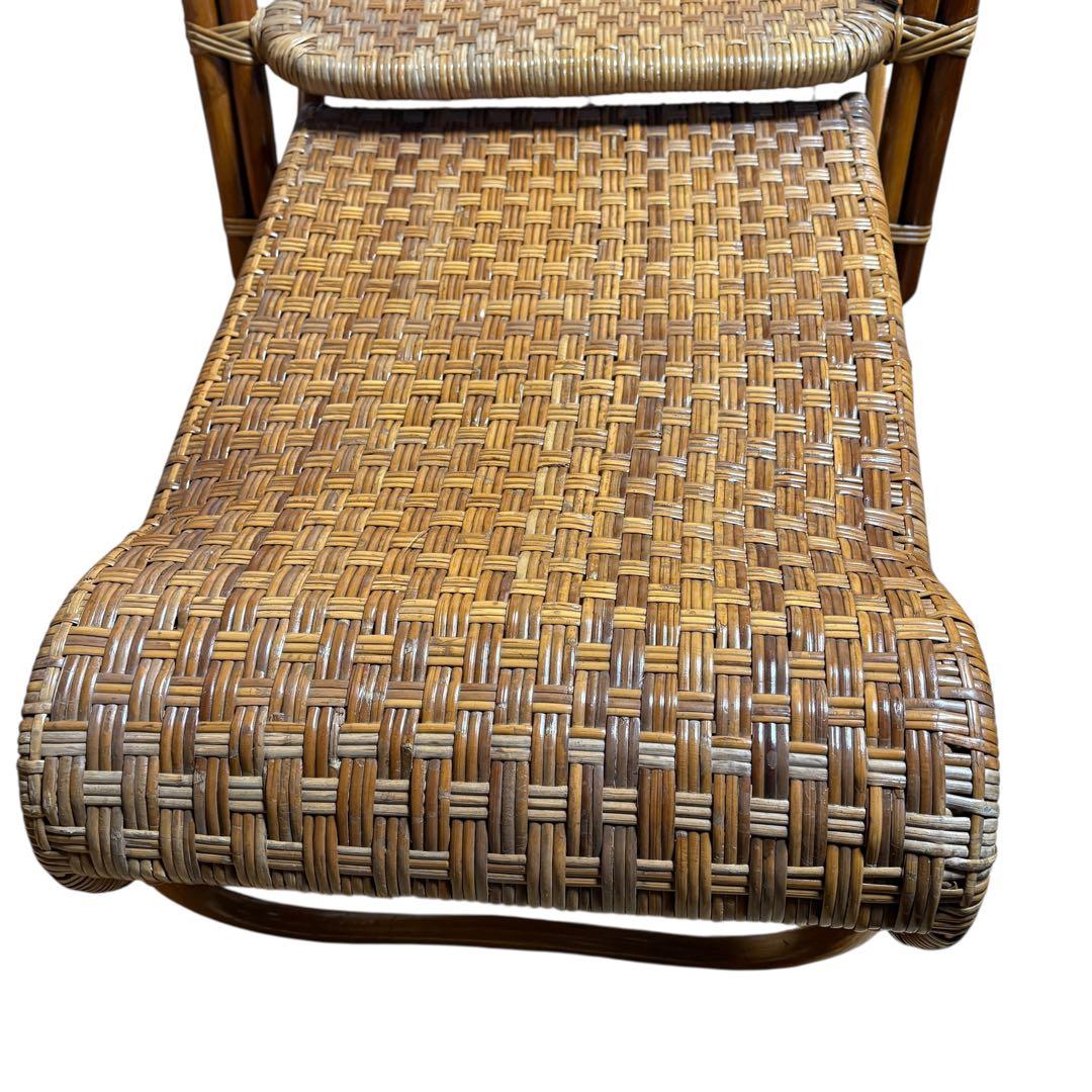 【送料無料】 ラタン 籐　リクライニング　チェア 収納　オットマン　イス