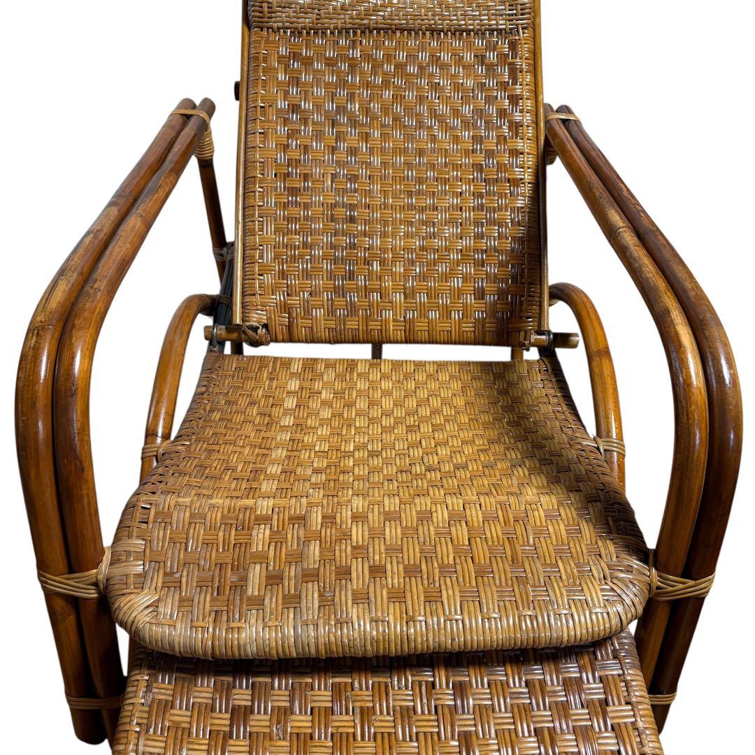 【送料無料】 ラタン 籐　リクライニング　チェア 収納　オットマン　イス