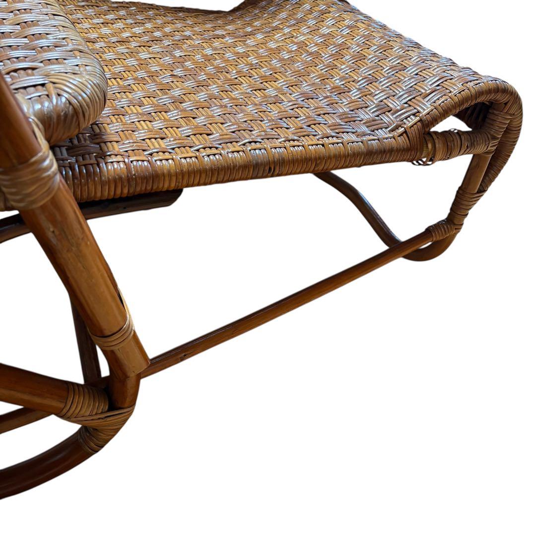 【送料無料】 ラタン 籐　リクライニング　チェア 収納　オットマン　イス