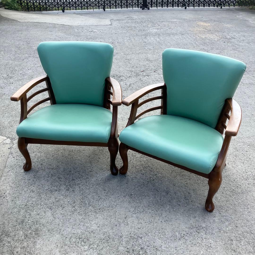 ① アンティーク 猫脚 木製 アームチェア 1人掛けソファ 古家具 ビンテージ