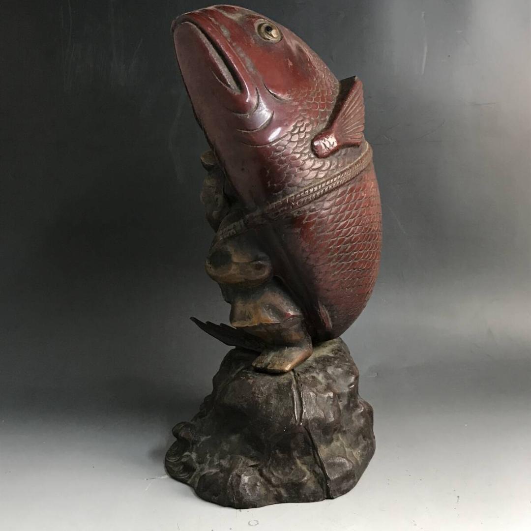 恵比須様と大鯛 七福神 置物 鉄製 7300g 恵比須 漁業神 鯛 えびす