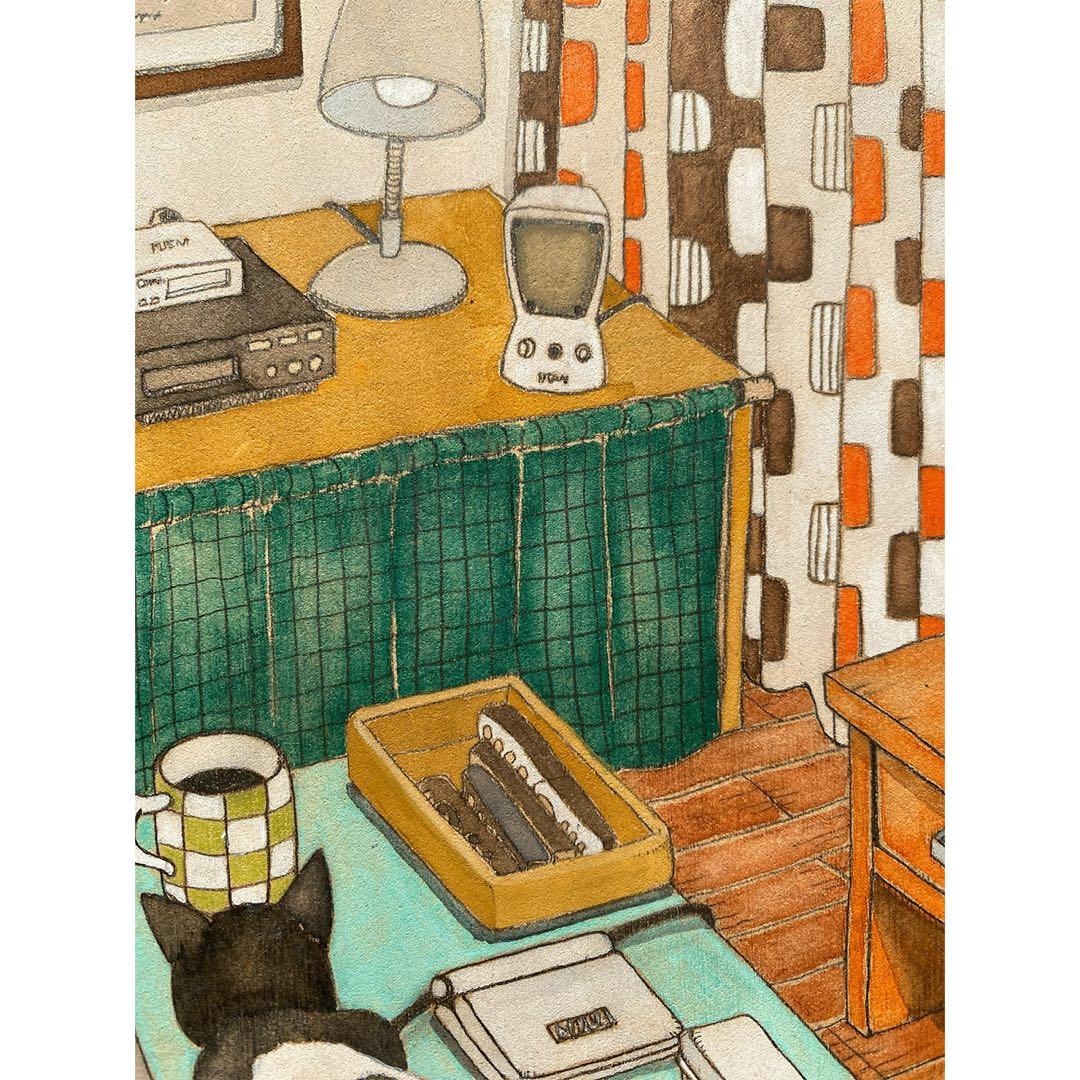 《送料無料》原画「こたつの猫」猫イラスト