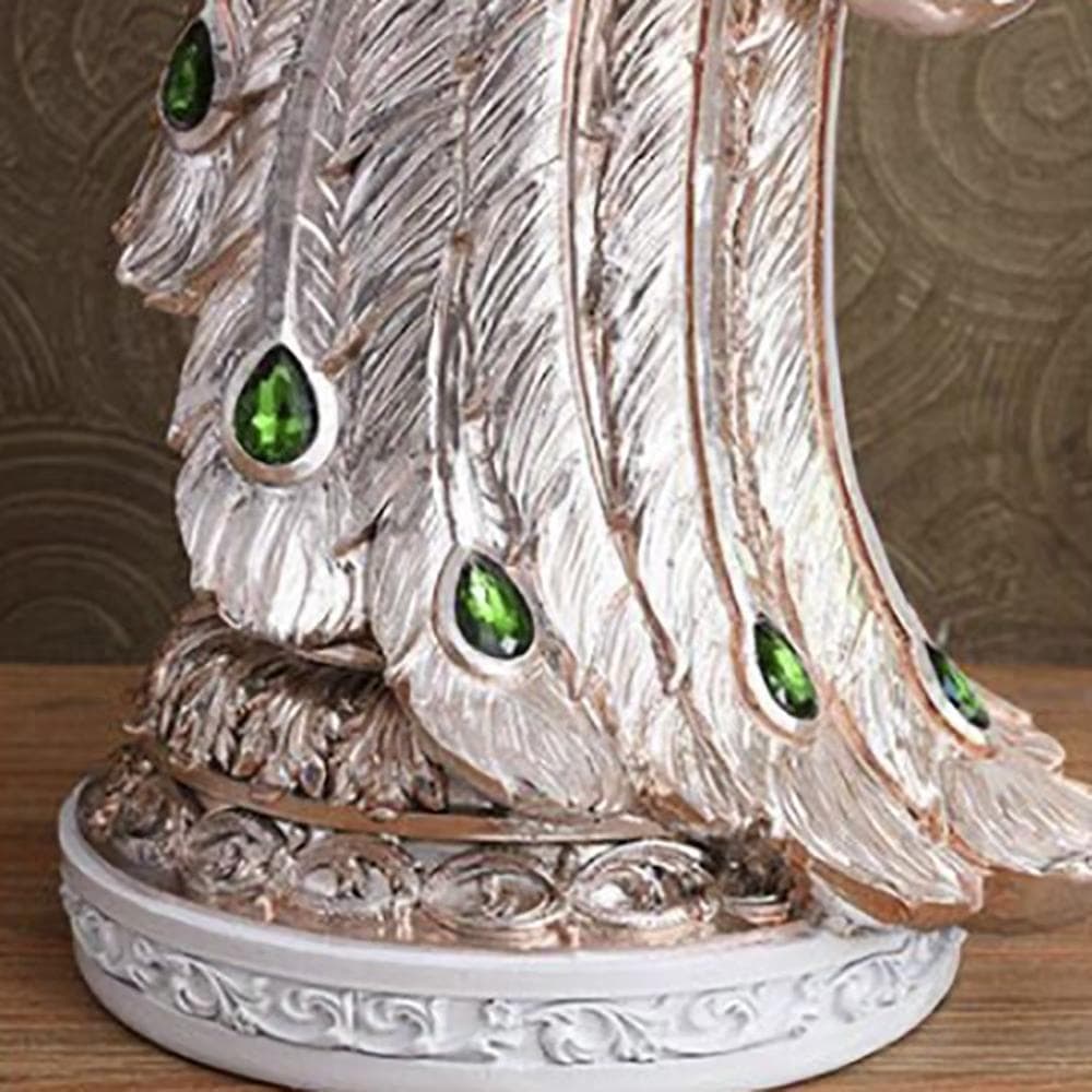 置物 振後ろをり向いた孔雀 白 70cm 柱 インテリア 風水 ホワイト　孔雀